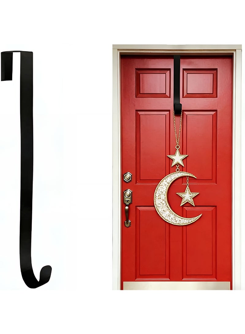 ALMiHomi Adjustable Wreath Hanger for Door – 15-25 Inch Extendable Heavy Duty Metal Over Door Hook, Strong Load Bearing, Scratch-Free, Ideal for Ramadan, Eid Decorations & Everyday Home Use (Black) - Image 1